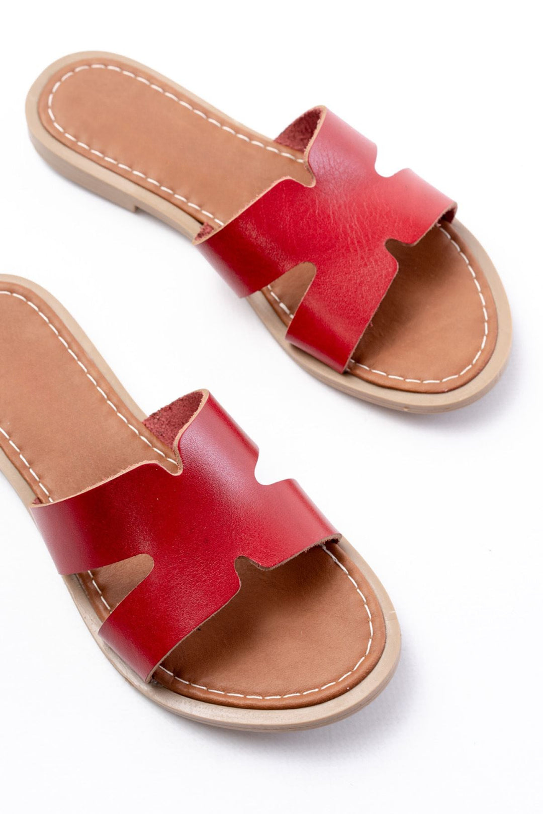 Velion Hakiki Deri Kırmızı Kadın Terlik - ILOVESHOES