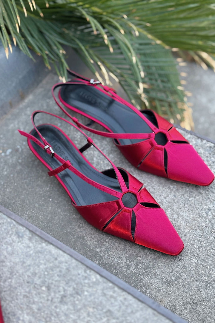 Ozeras Saten Bordo Kısa Topuklu Stiletto - ILOVESHOES