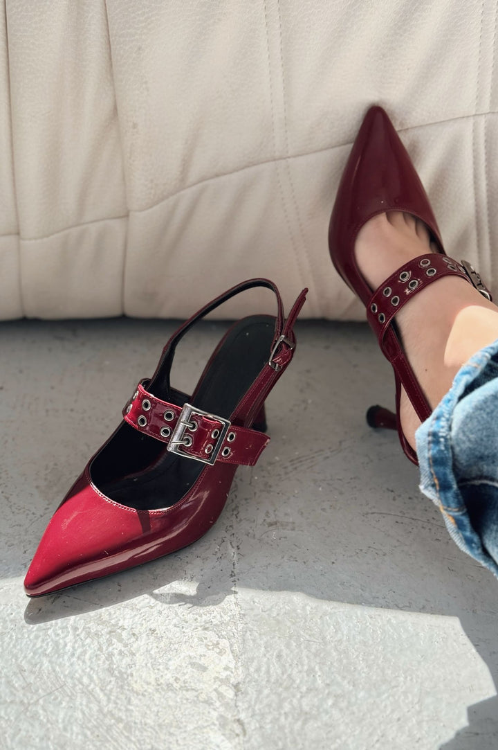 Benor Patent Leather Burgundy Buckle Detailed Stiletto