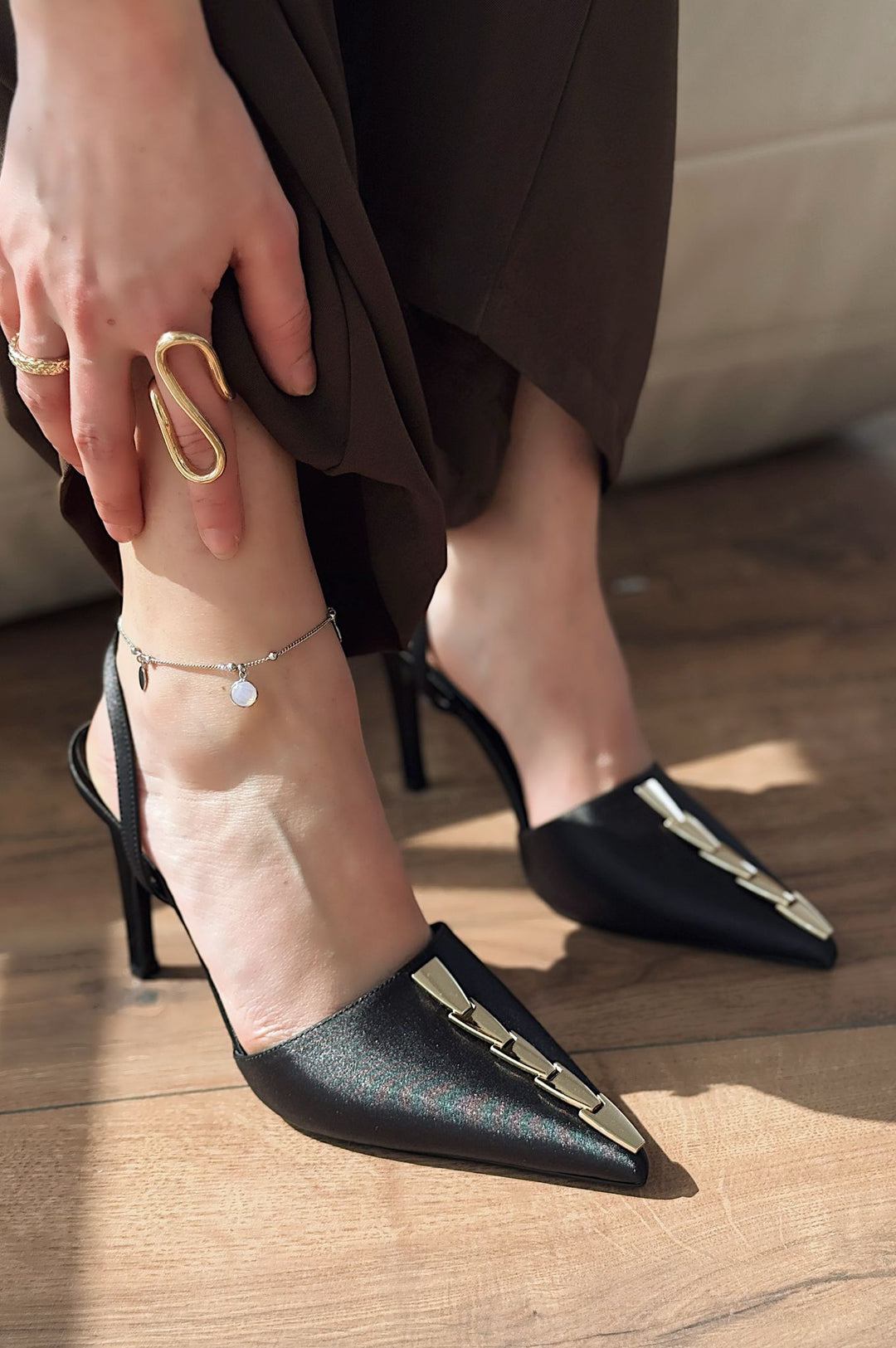 Jaylen Saten Siyah Yüksek Topuklu Kadın Ayakkabı - ILOVESHOES