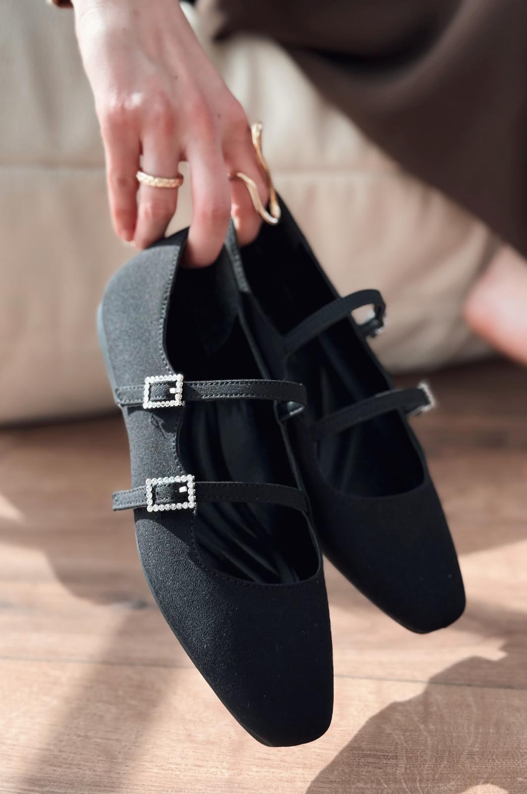Harwor Saten Toka Detaylı Kadın Babet Siyah - ILOVESHOES