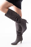Sollet Gray Suede Thin Heel Casual Women's Boots