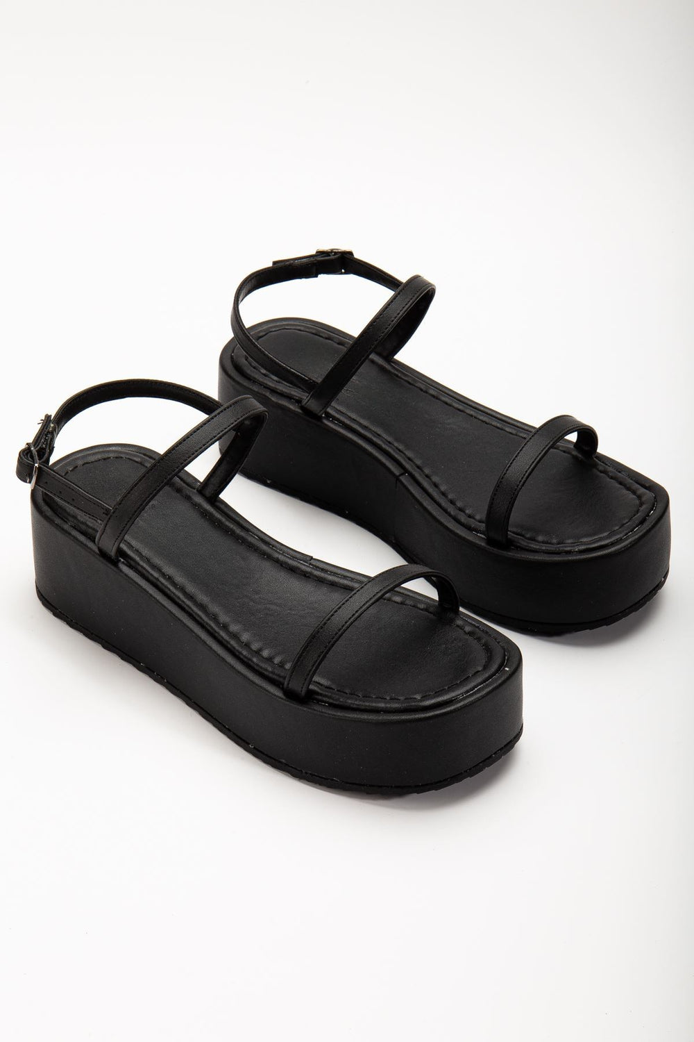 Alveris Mat Siyah Dolgu Topuklu Kadın Sandalet - ILOVESHOES