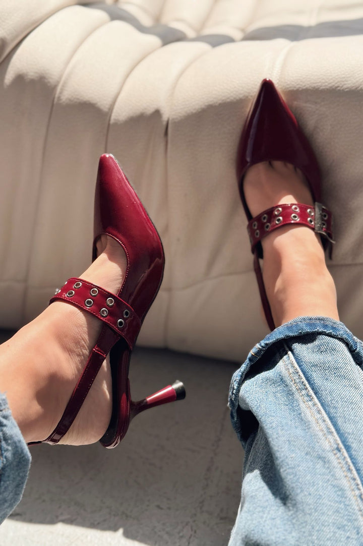 Benor Patent Leather Burgundy Buckle Detailed Stiletto
