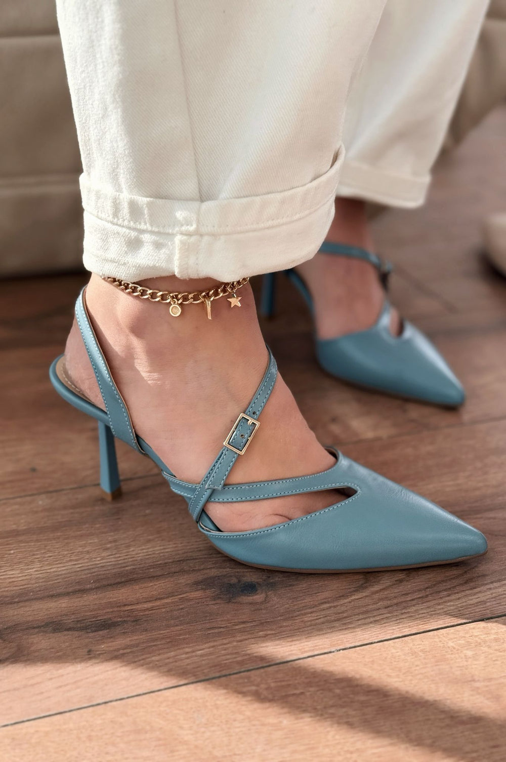 Flamor Mat Deri Yüksek Topuklu Stiletto Bebek Mavi - ILOVESHOES
