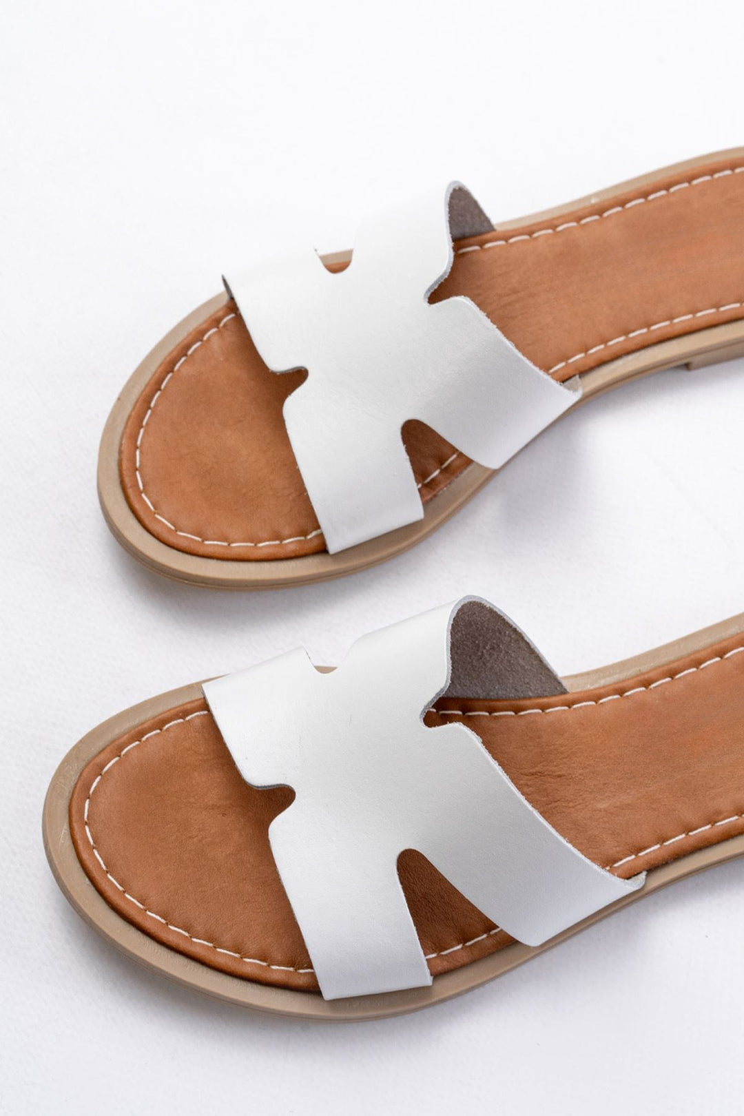 Velion Hakiki Deri Beyaz Kadın Terlik - ILOVESHOES