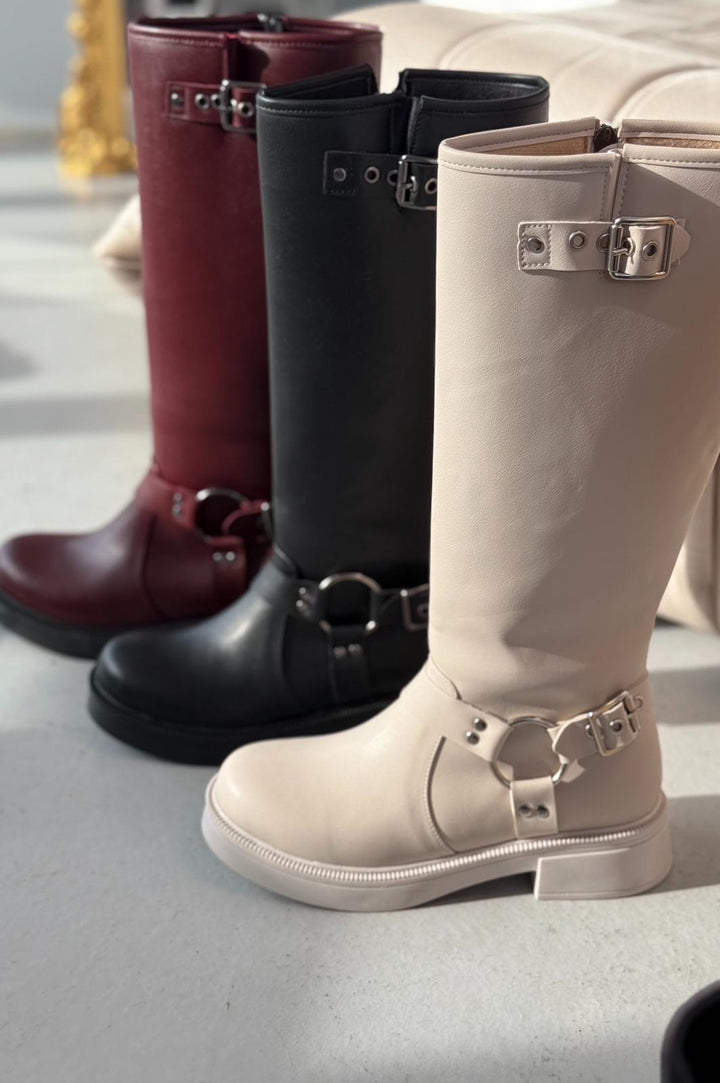 Nylix Black Buckle Accessory Zipper Casual Women's Boots