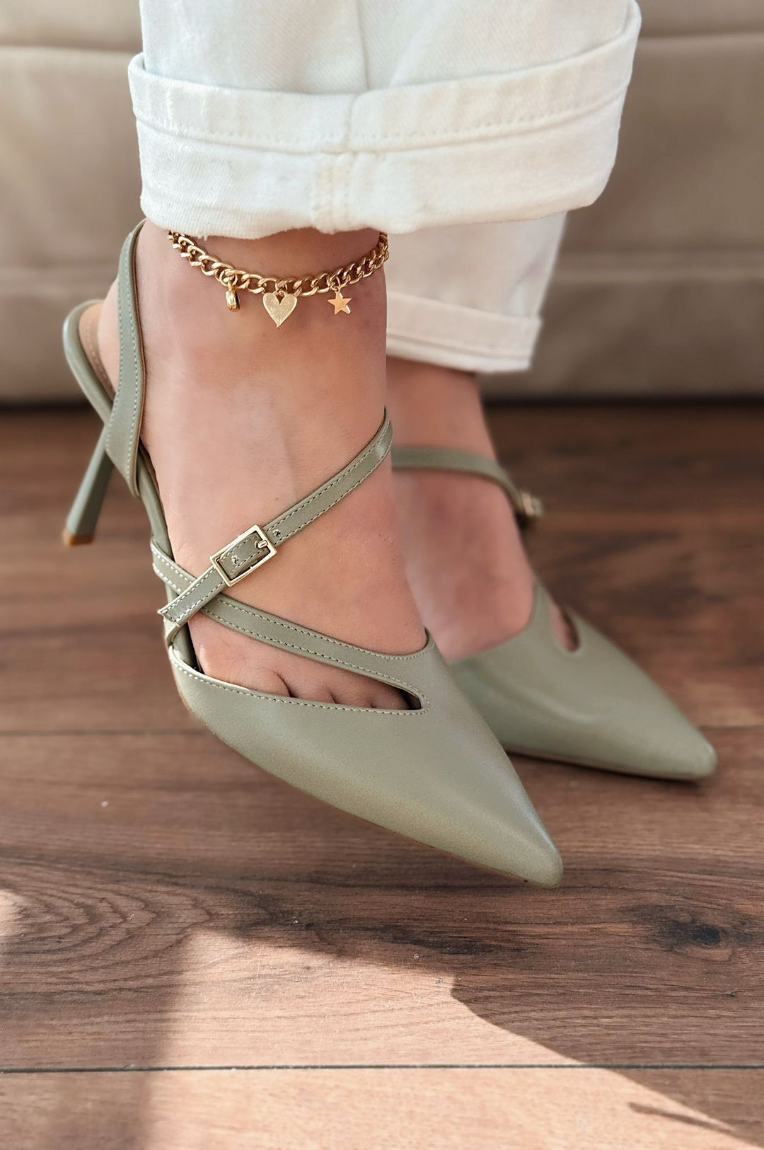 Flamor Mat Deri Yüksek Topuklu Stiletto Su Yeşili - ILOVESHOES