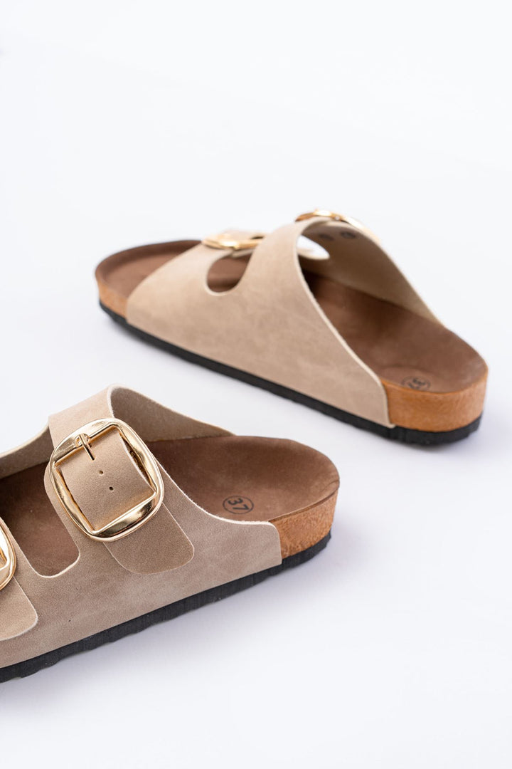 Palona Nubuk Bej Kadın Terlik - ILOVESHOES