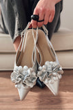 Lavexso Matte Leather Flower Detailed Women's Ballerinas Silver