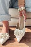 Lavexso Matte Leather Flower Detailed Women's Ballerinas White