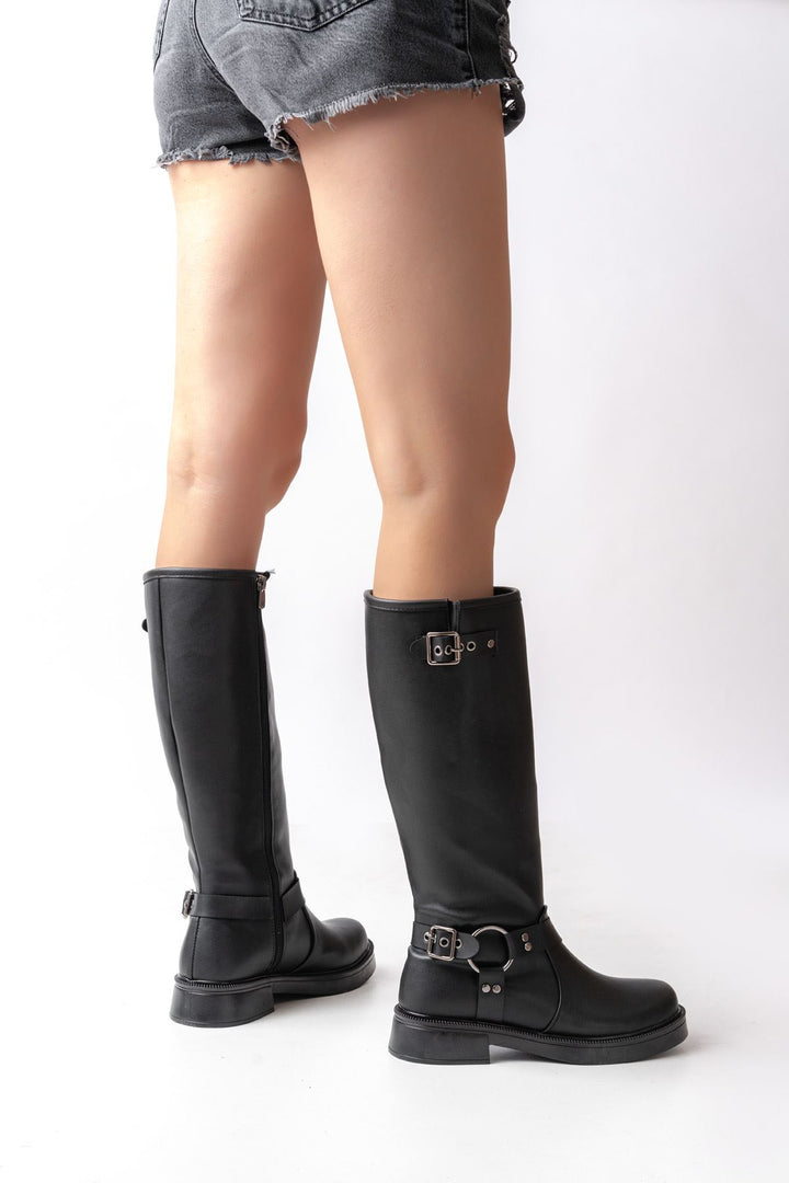Nylix Black Buckle Accessory Zipper Casual Women's Boots