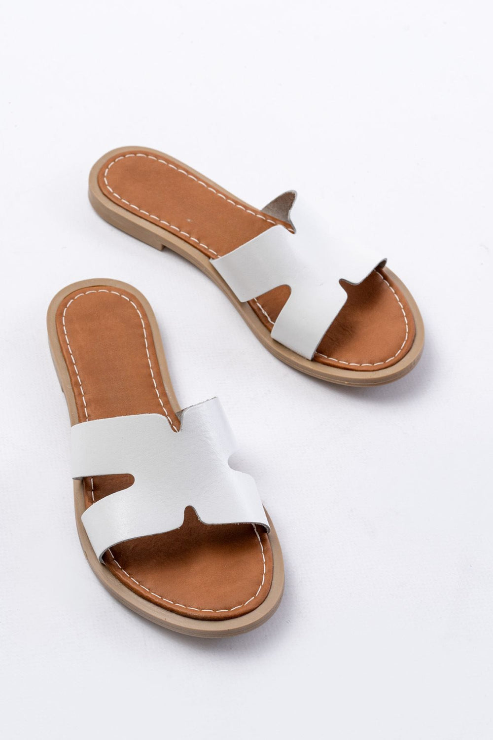 Velion Hakiki Deri Beyaz Kadın Terlik - ILOVESHOES