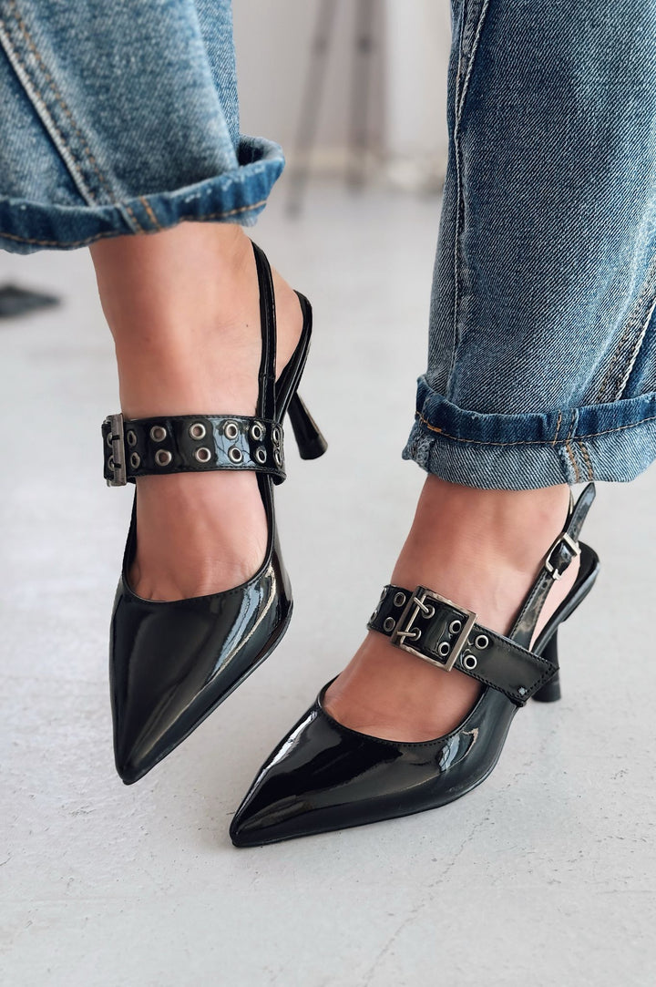 Benor Patent Leather Black Buckle Detail Stiletto