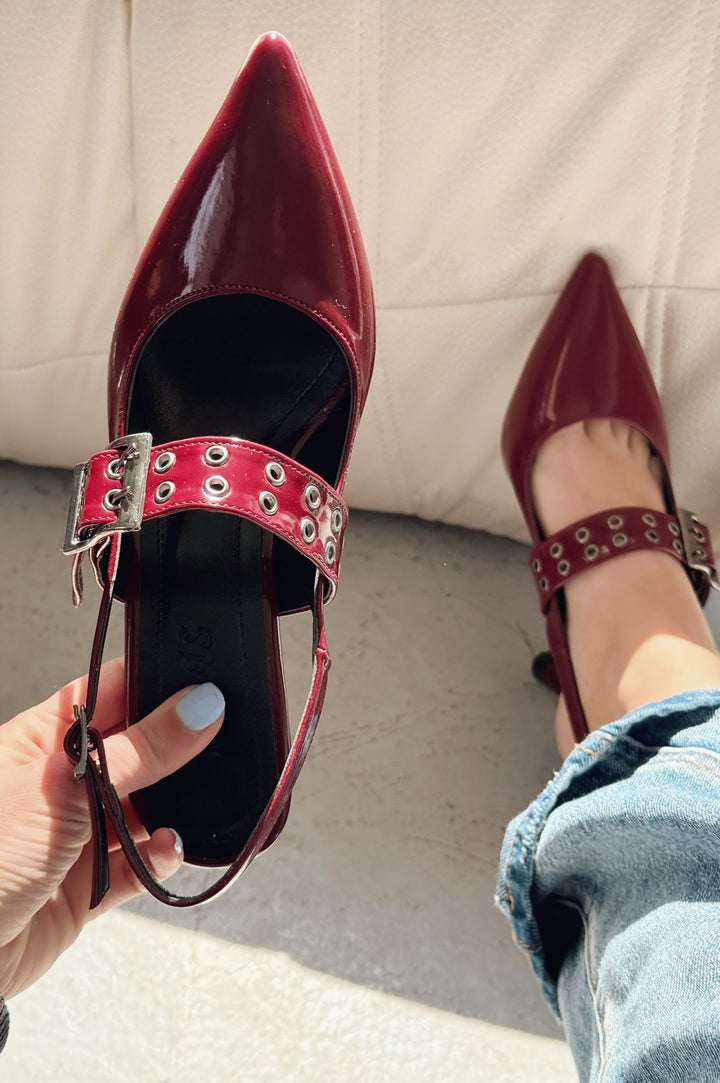 Benor Patent Leather Burgundy Buckle Detailed Stiletto