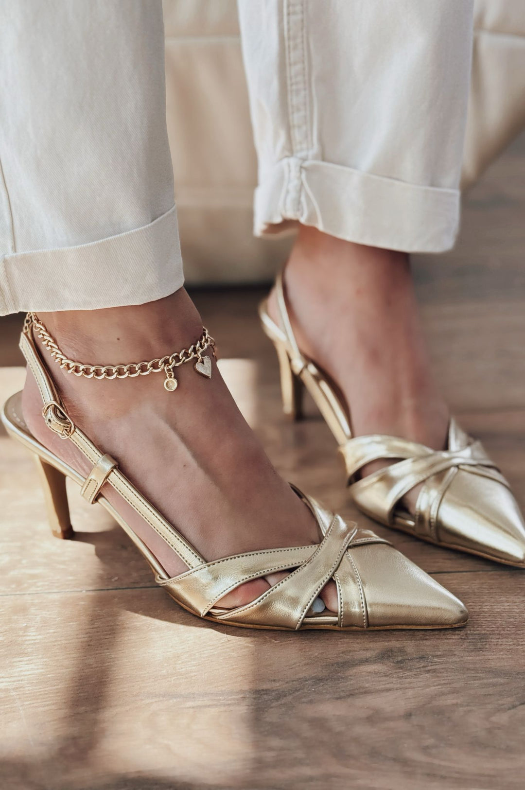 Peraps Parlak Deri Yüksek Topuklu Stiletto Gold - ILOVESHOES