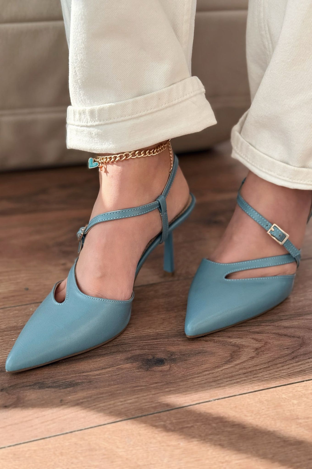 Flamor Mat Deri Yüksek Topuklu Stiletto Bebek Mavi - ILOVESHOES