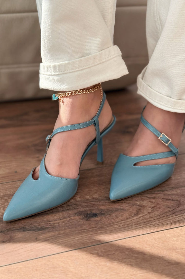 Flamor Mat Deri Yüksek Topuklu Stiletto Bebek Mavi - ILOVESHOES