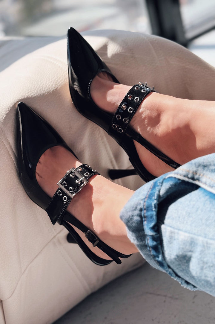 Benor Patent Leather Black Buckle Detail Stiletto