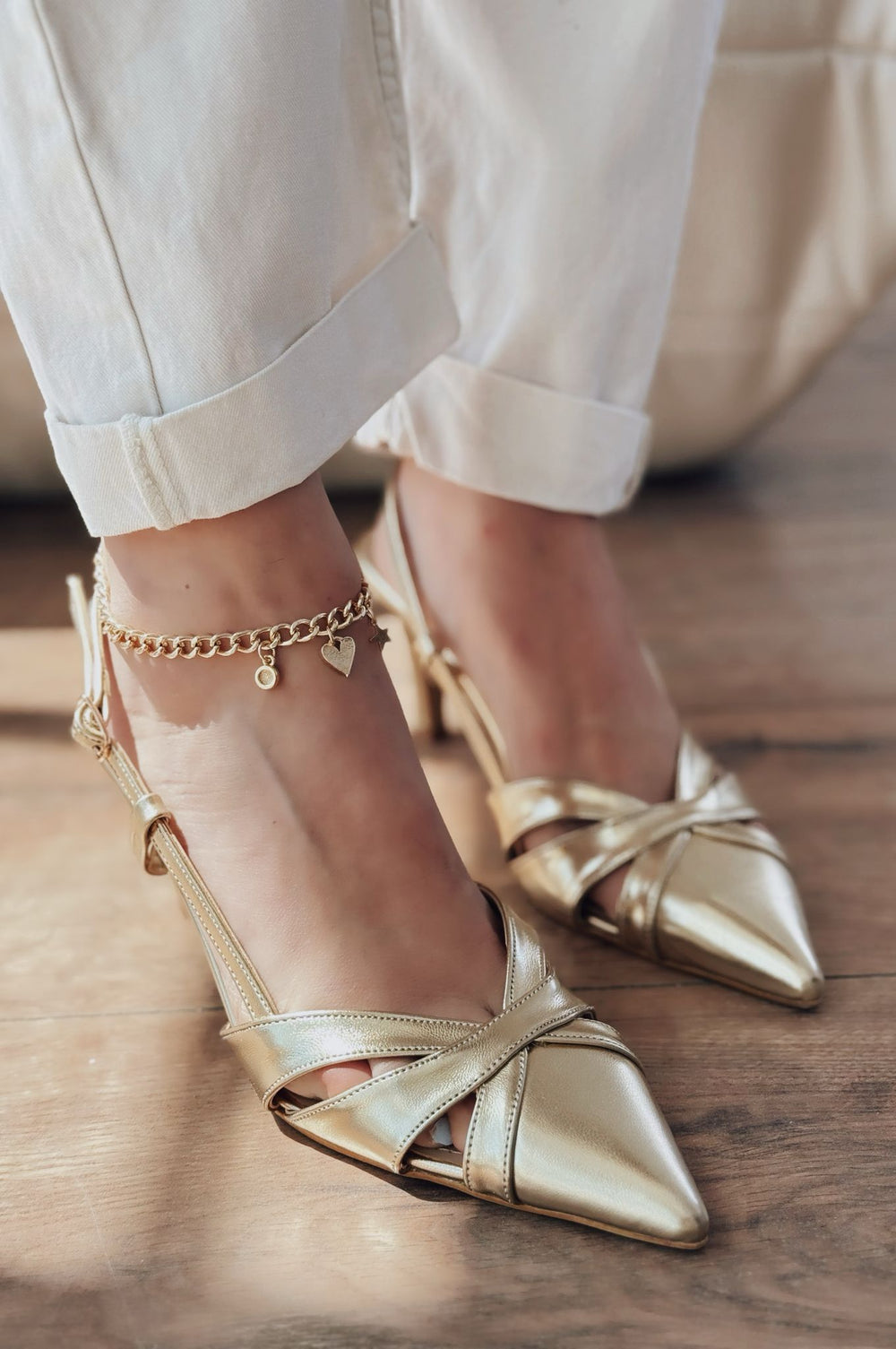 Peraps Parlak Deri Yüksek Topuklu Stiletto Gold - ILOVESHOES