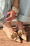 Lavexso Matte Leather Flower Detailed Women's Ballerinas Nude