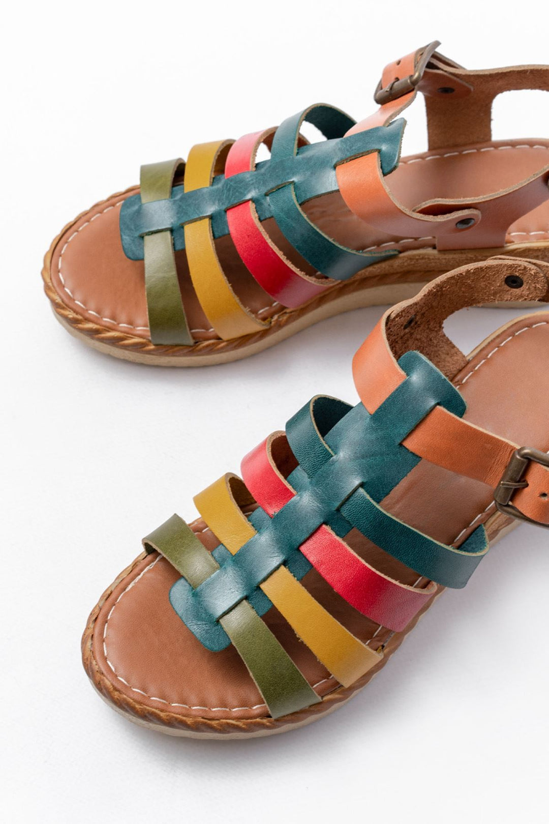 Nivano Hakiki Deri Çok Renkli Dolgu Topuklu Sandalet - ILOVESHOES