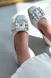 Woned Matte Leather White Stone Detailed Women's Ballerinas