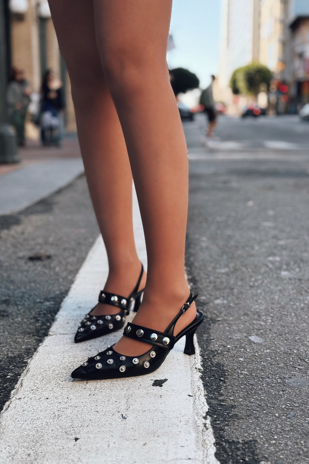Selorin Matte Leather Stud Detail Stiletto Black