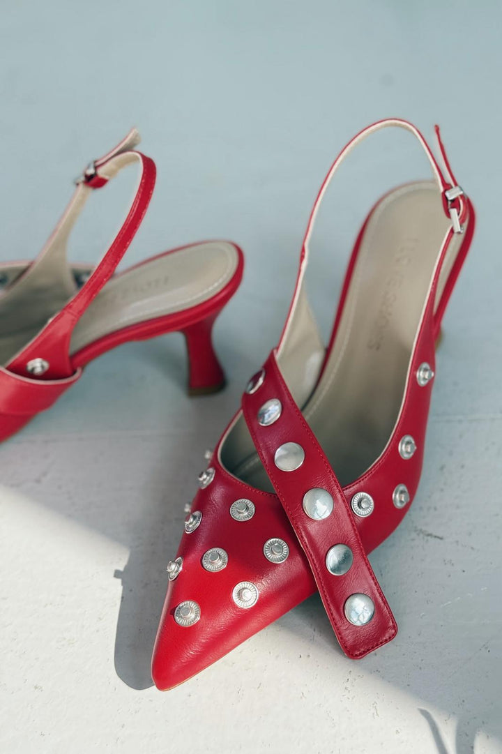 Selorin Mat Deri Zımba Detaylı Stiletto Kırmızı - ILOVESHOES