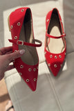 Zelix Matte Stud Detailed Red Women's Ballerinas