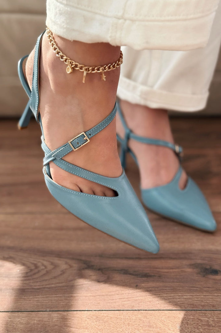 Flamor Mat Deri Yüksek Topuklu Stiletto Bebek Mavi - ILOVESHOES