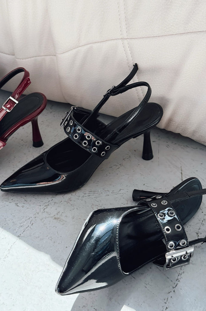 Benor Patent Leather Black Buckle Detail Stiletto