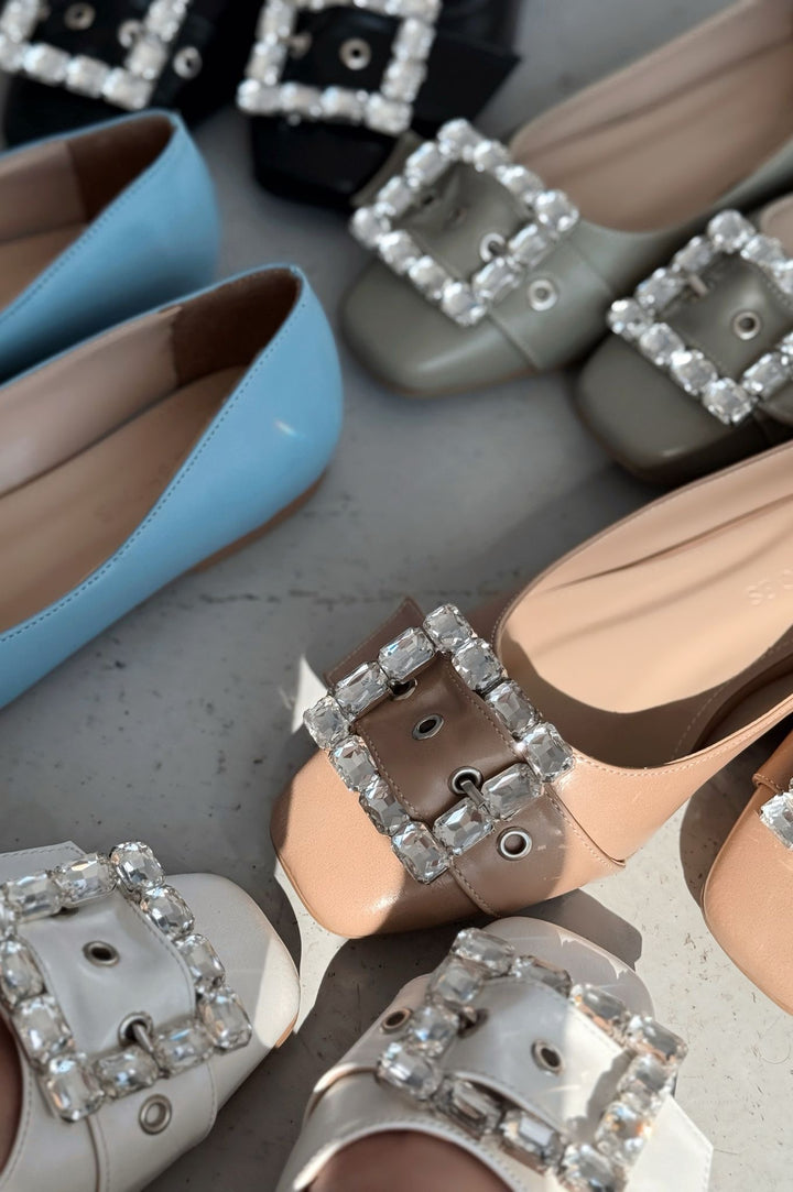 Woned Mat Deri Nude Taş Detaylı Kadın Babet - ILOVESHOES