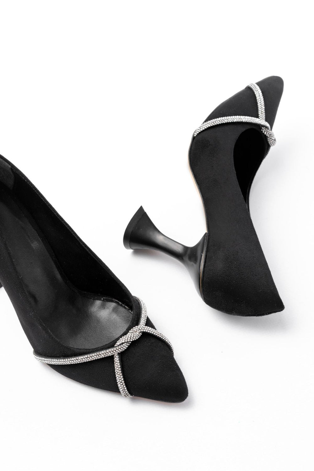 Tadira Süet Siyah Sarmal Bant Detaylı Stiletto - ILOVESHOES