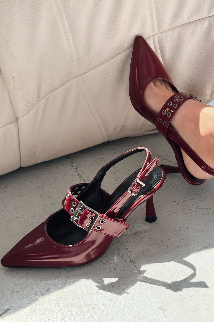 Benor Patent Leather Burgundy Buckle Detailed Stiletto