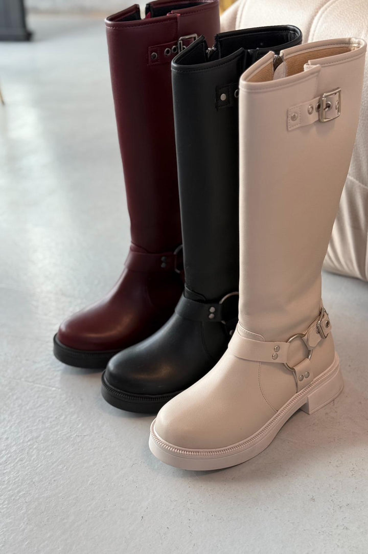 Nylix Black Buckle Accessory Zipper Casual Women's Boots