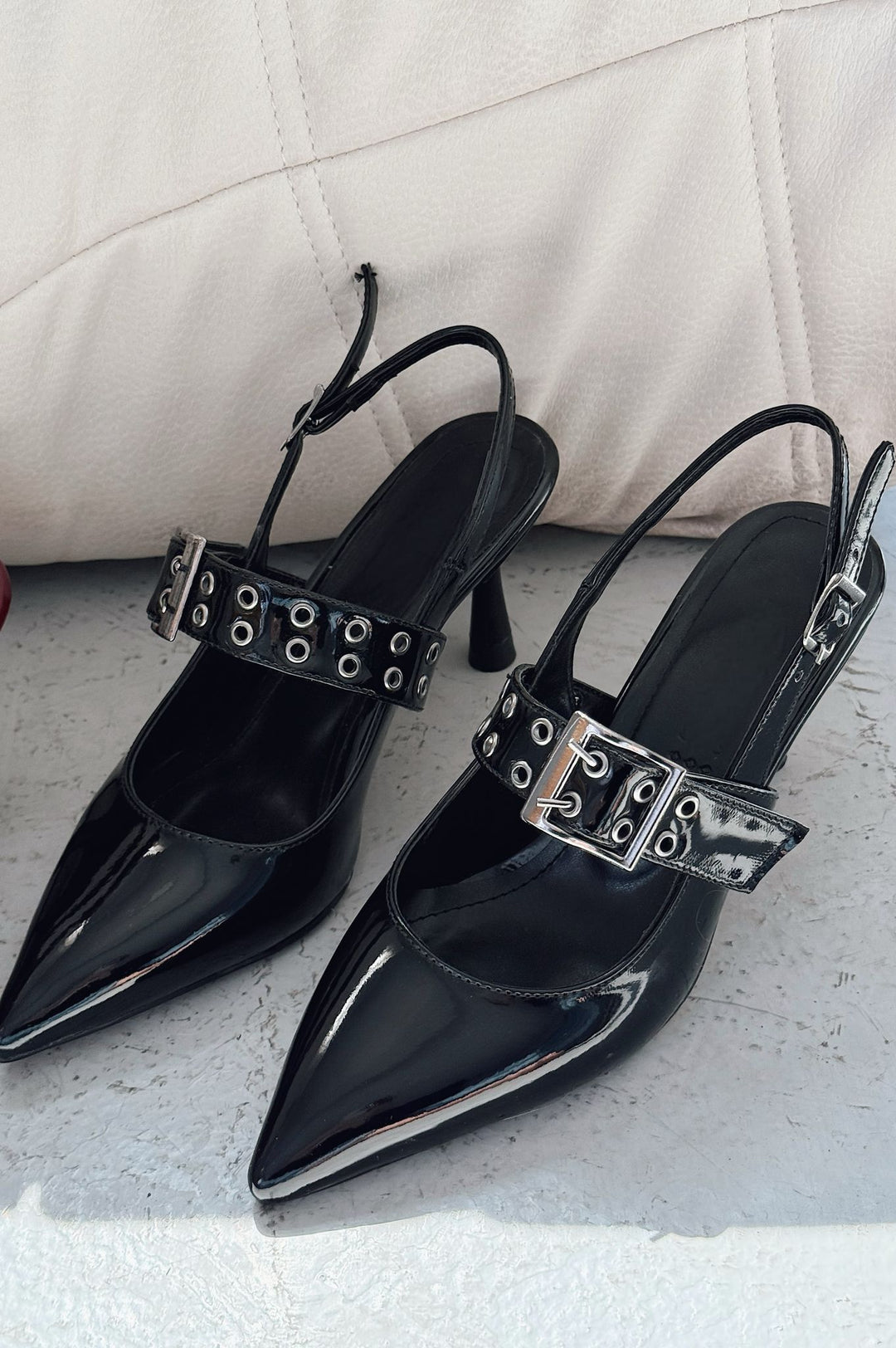 Benor Patent Leather Black Buckle Detail Stiletto