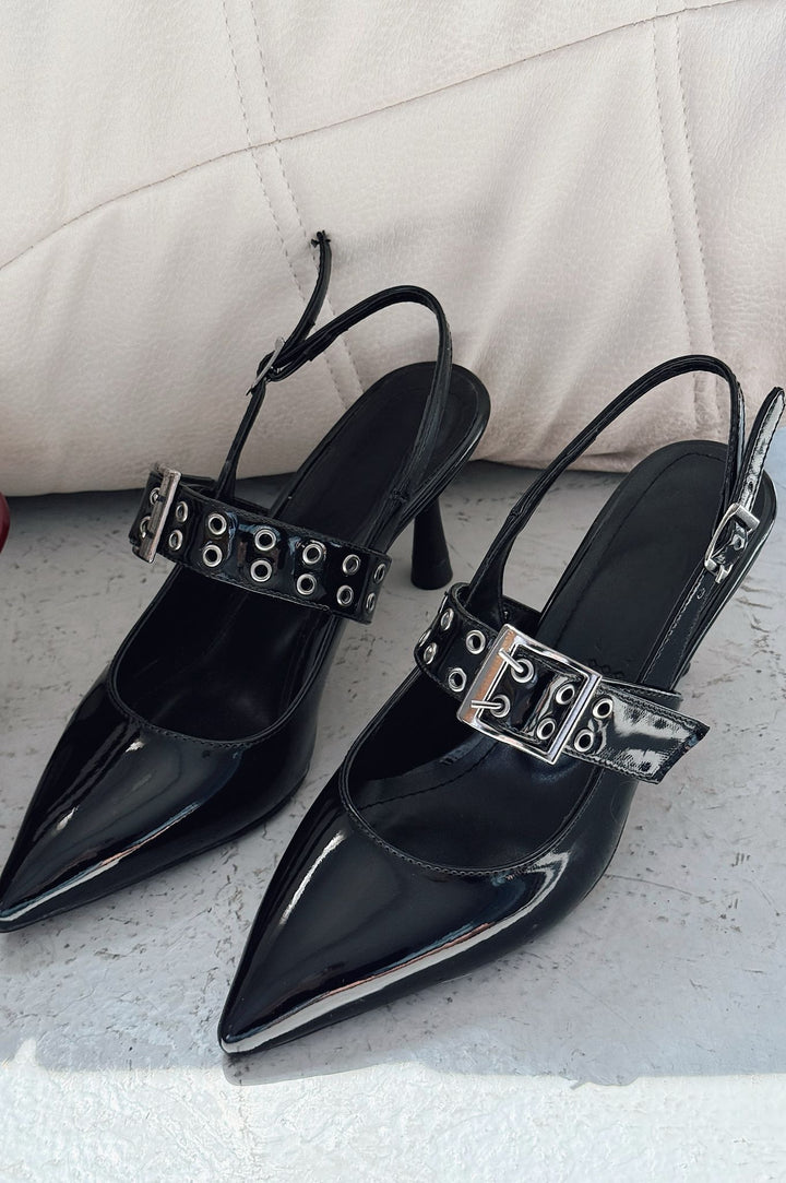 Benor Patent Leather Black Buckle Detail Stiletto