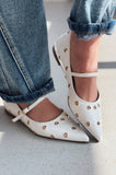 Zelix Matte Stud Detailed White Women's Ballerinas