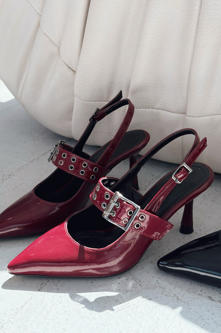 Benor Patent Leather Burgundy Buckle Detailed Stiletto