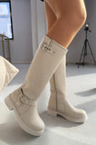 Nylix Beige Buckle Accessory Zipper Casual Women's Boots