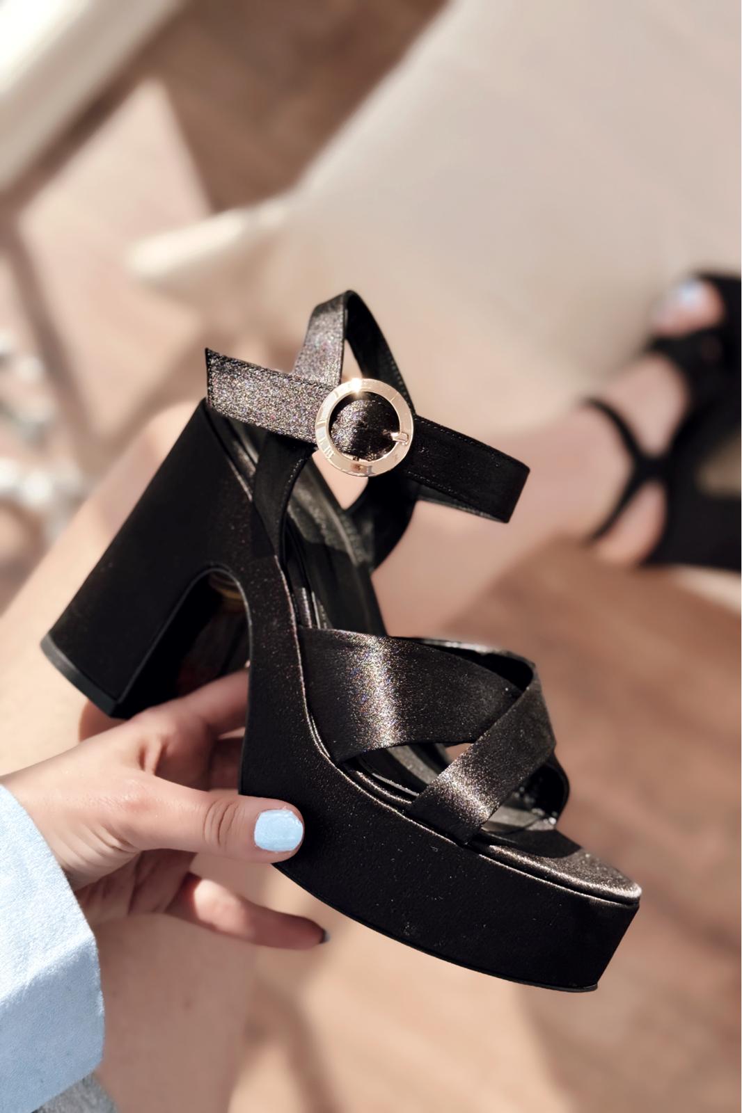 Sadnevs Saten Platform Topuklu Ayakkabı Siyah - ILOVESHOES