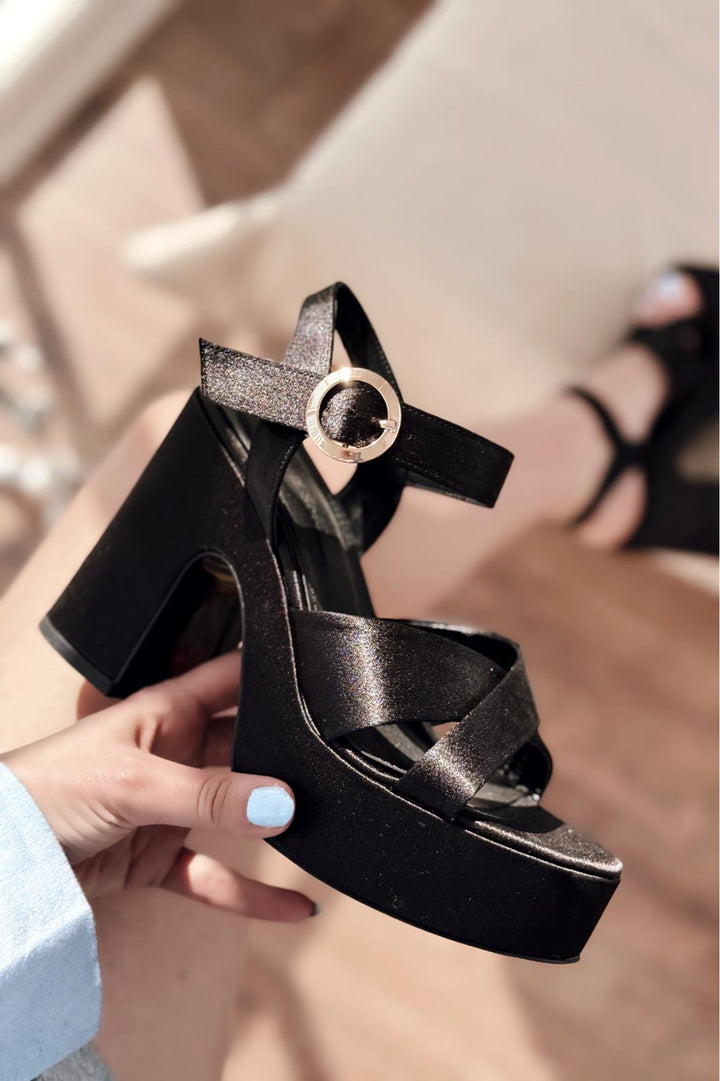 Sadnevs Saten Platform Topuklu Ayakkabı Siyah - ILOVESHOES