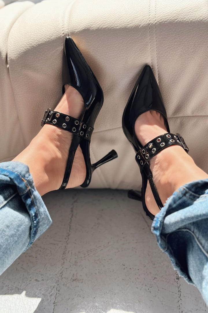 Benor Patent Leather Black Buckle Detail Stiletto