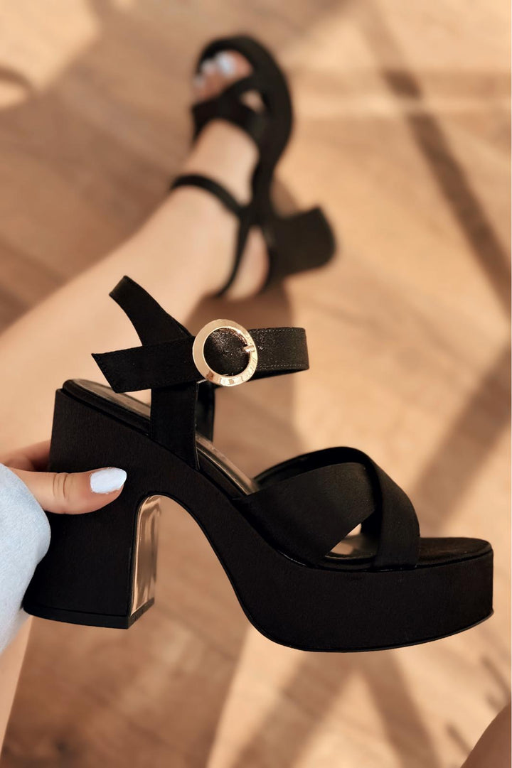 Sadnevs Saten Platform Topuklu Ayakkabı Siyah - ILOVESHOES
