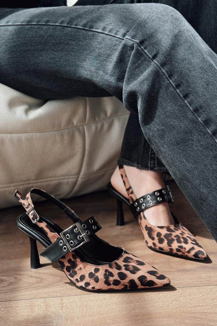 Benor Satin Leo Patterned Buckle Detail Stiletto