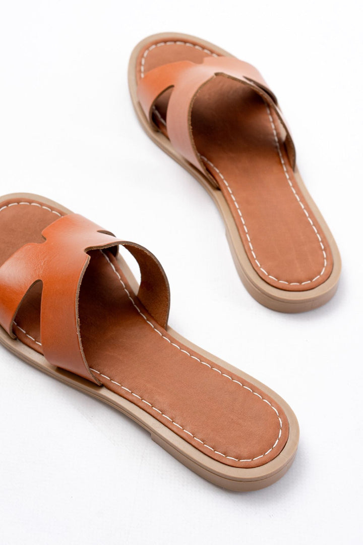 Velion Hakiki Deri Taba Kadın Terlik - ILOVESHOES
